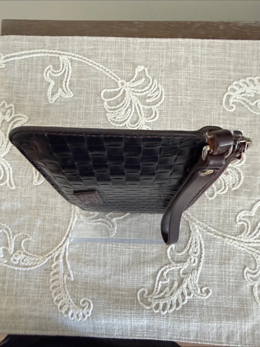 Dooney & Brooke Woven Brown Leather Wristlet